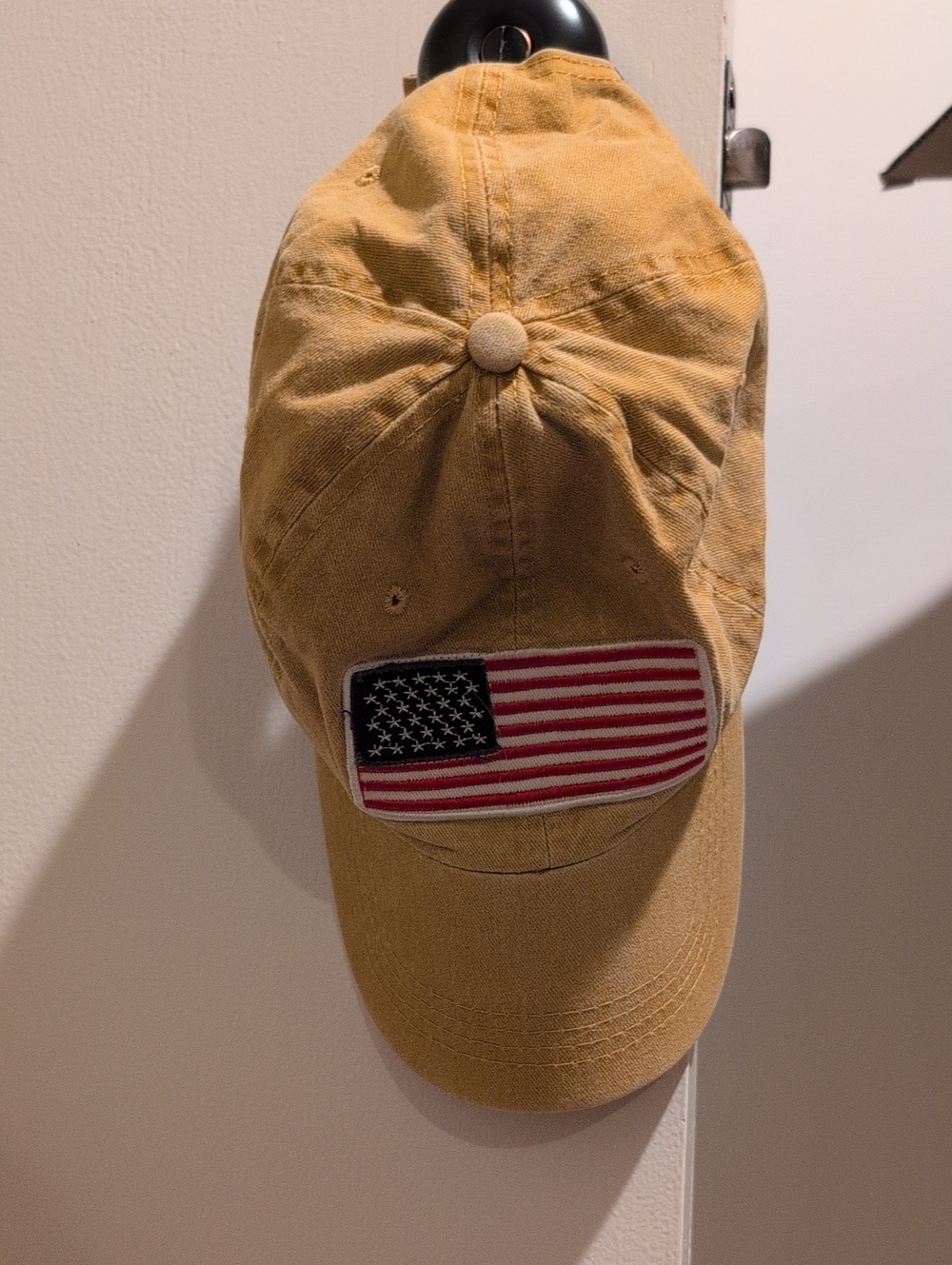 Yellow Womens Baseball Cap with American Flag Patch